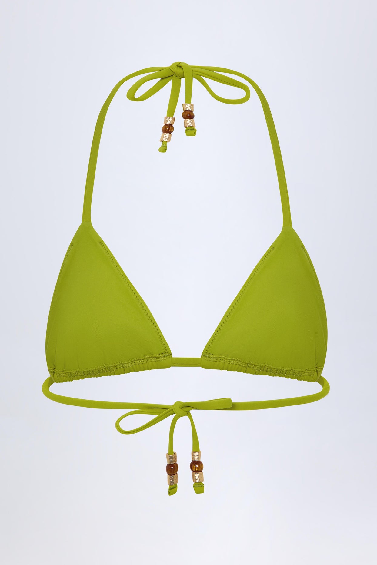 Charm-Detail Triangle Bikini Top in Olive Leopard Hotfix
