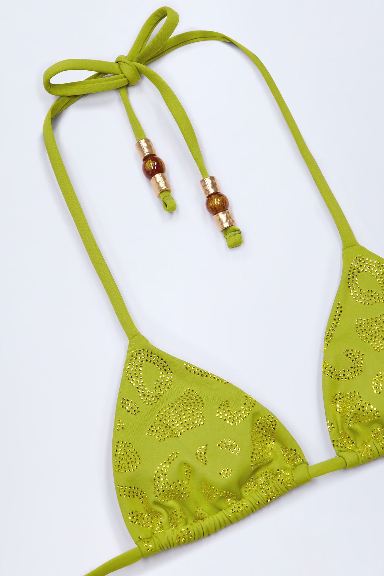 Charm-Detail Triangle Bikini Top in Olive Leopard Hotfix
