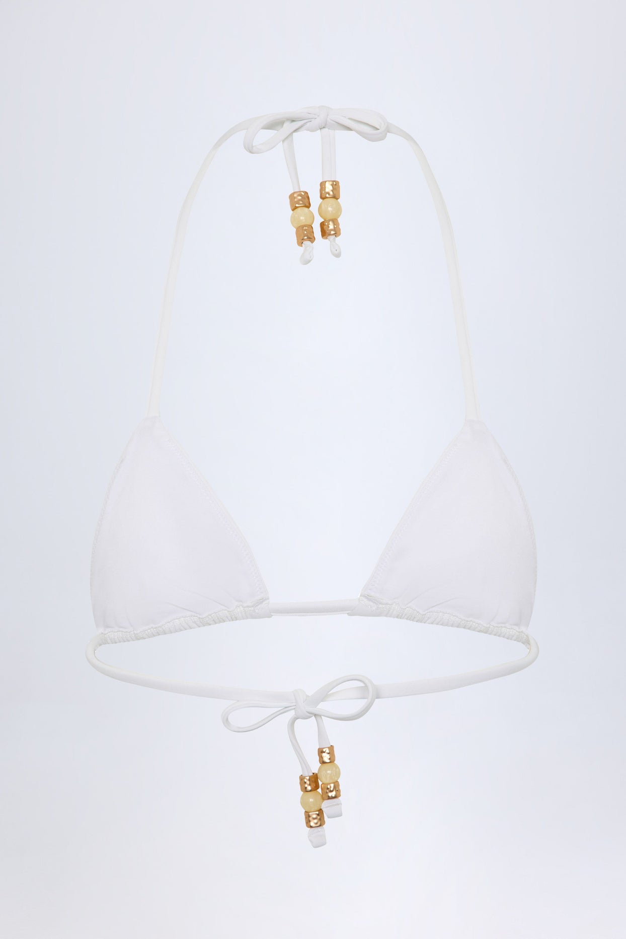 Charm-Detail Triangle Bikini Top in White Leopard Hotfix