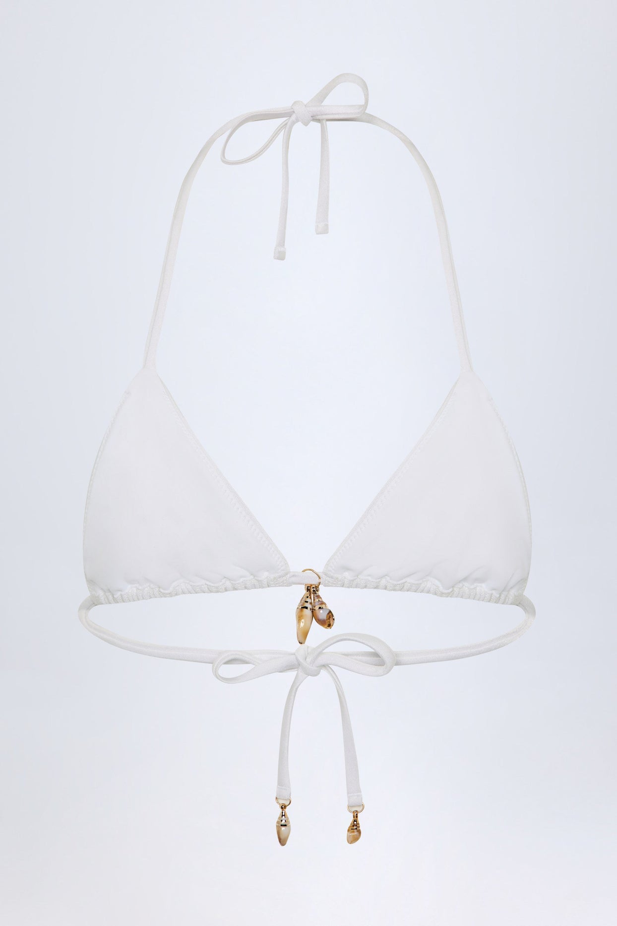 Charm-Detail Triangle Bikini Top in White