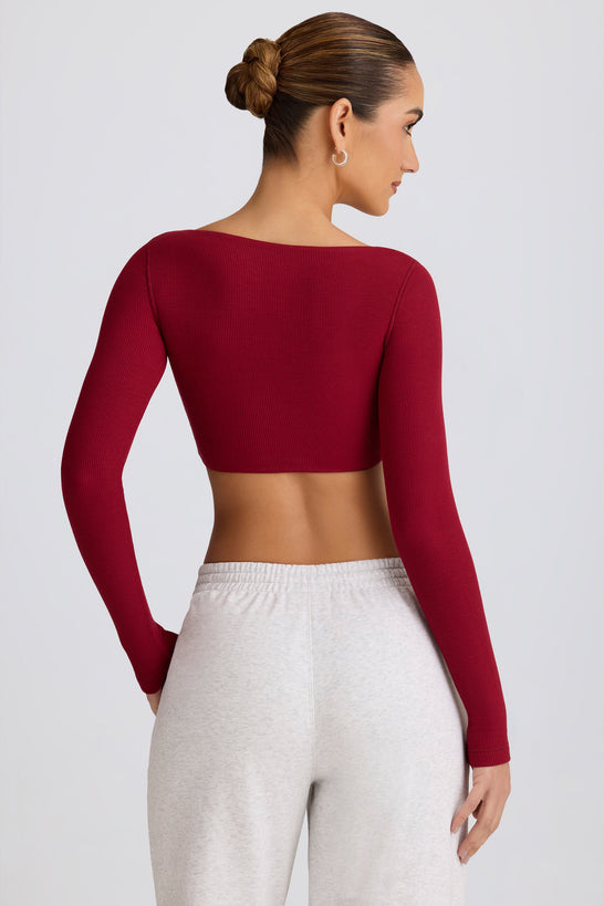 Ribbed Modal Long-Sleeve Crop Top in Burgundy