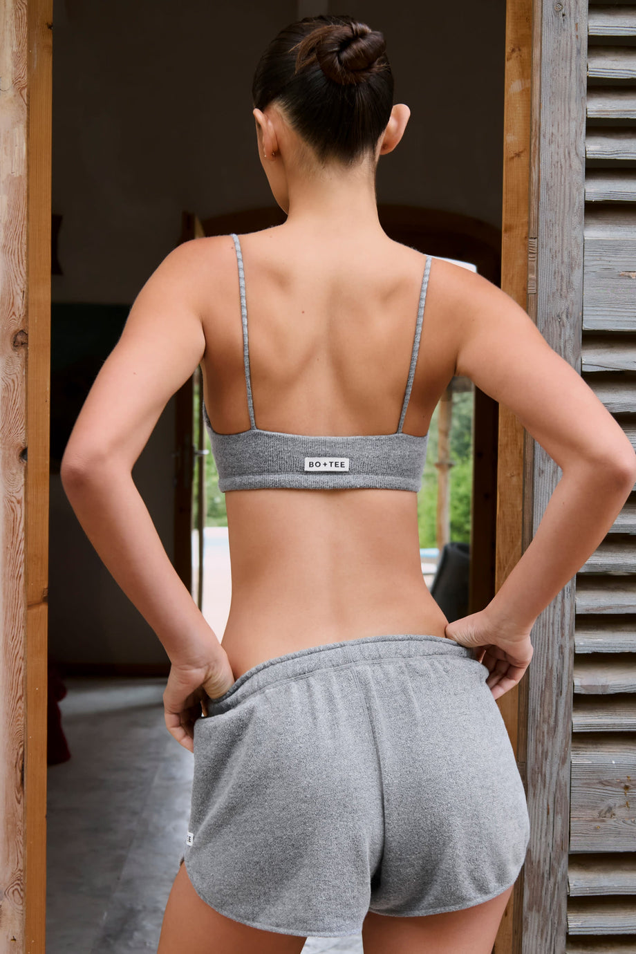 Cotton-Terry Square-Neck Bralette in Dark Grey