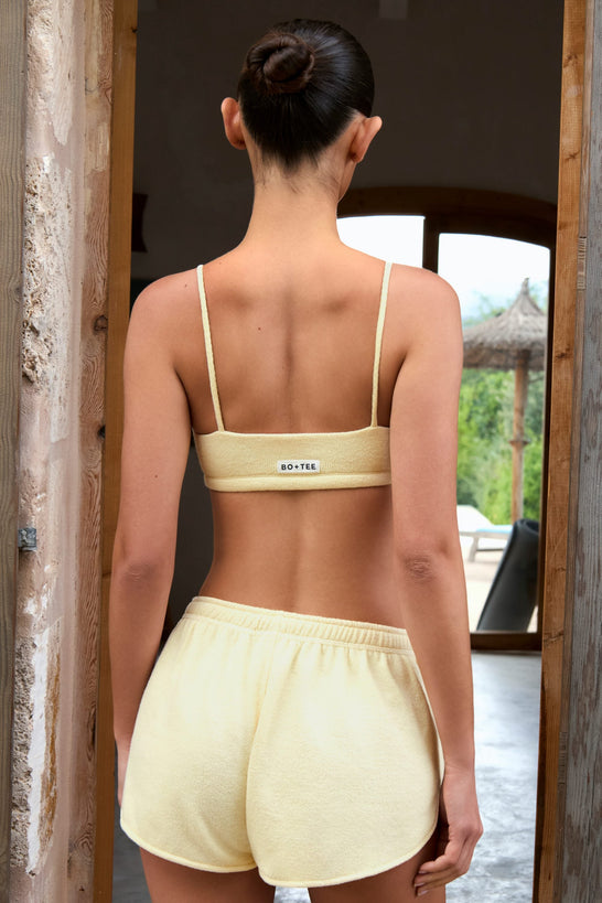 Cotton-Terry Square-Neck Bralette in Lemon