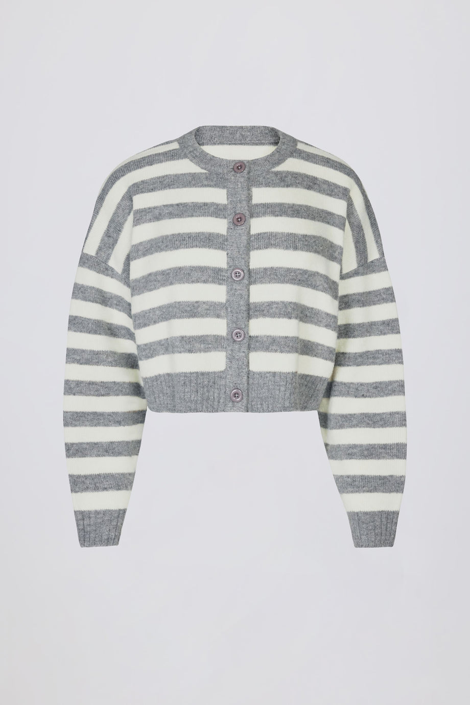 Cropped Knit Cardigan in Grey Stripe
