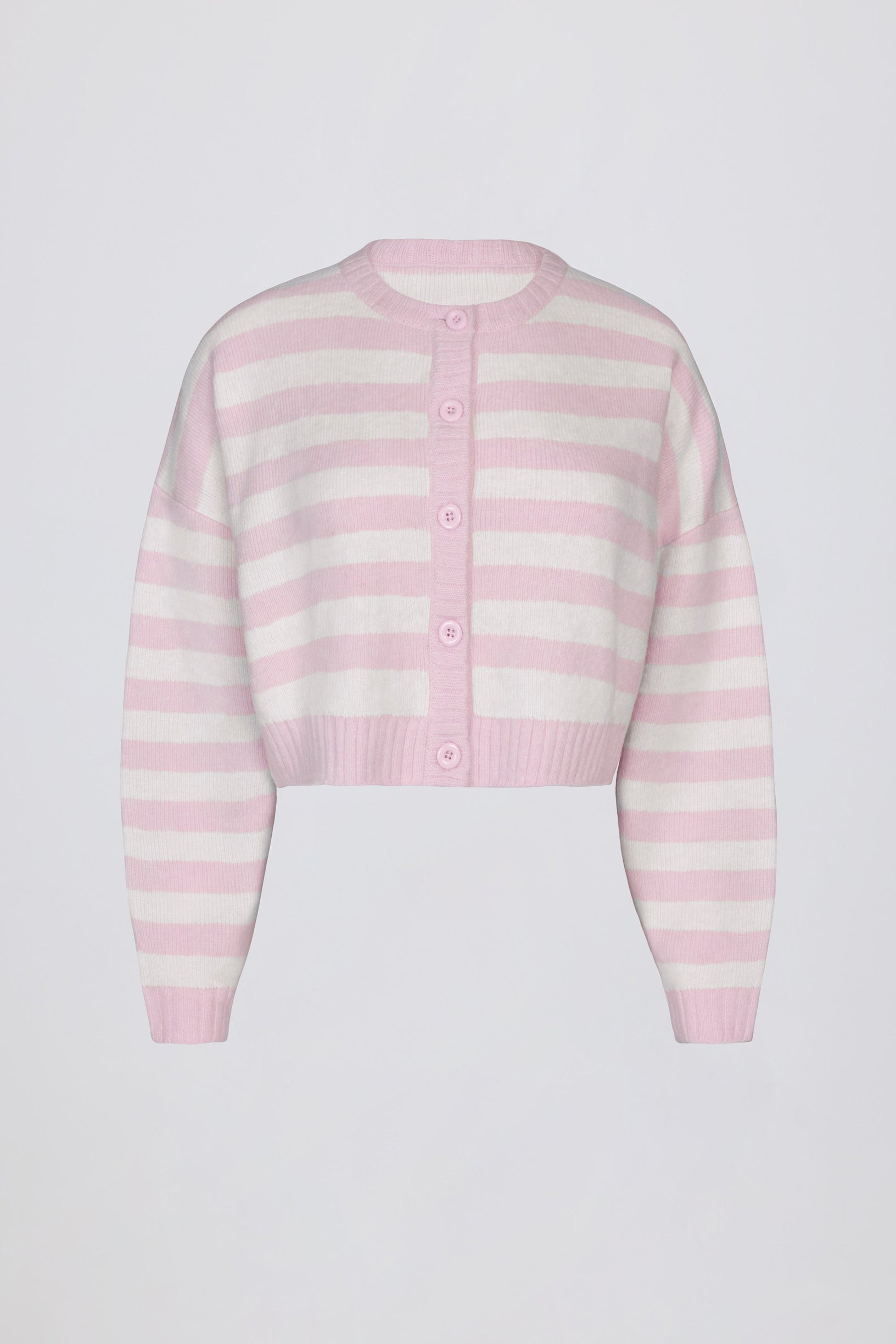 Soft Knit Stripe Cropped Cardigan in Pink Stripe - 1
