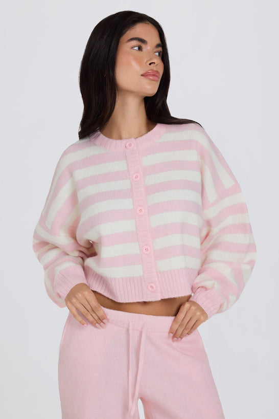 Cropped Knit Cardigan in Pink Stripe