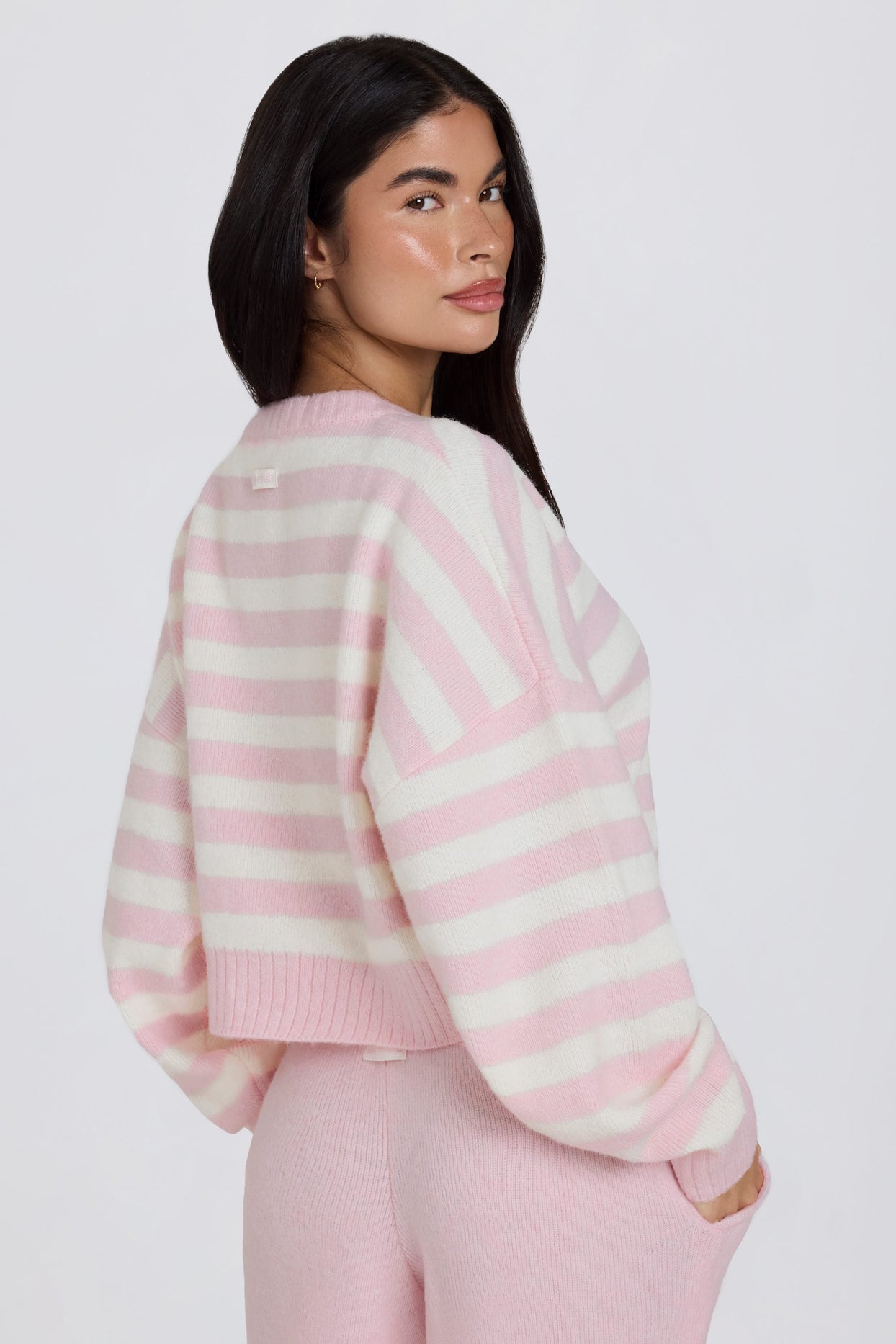 Cropped Knit Cardigan in Pink Stripe