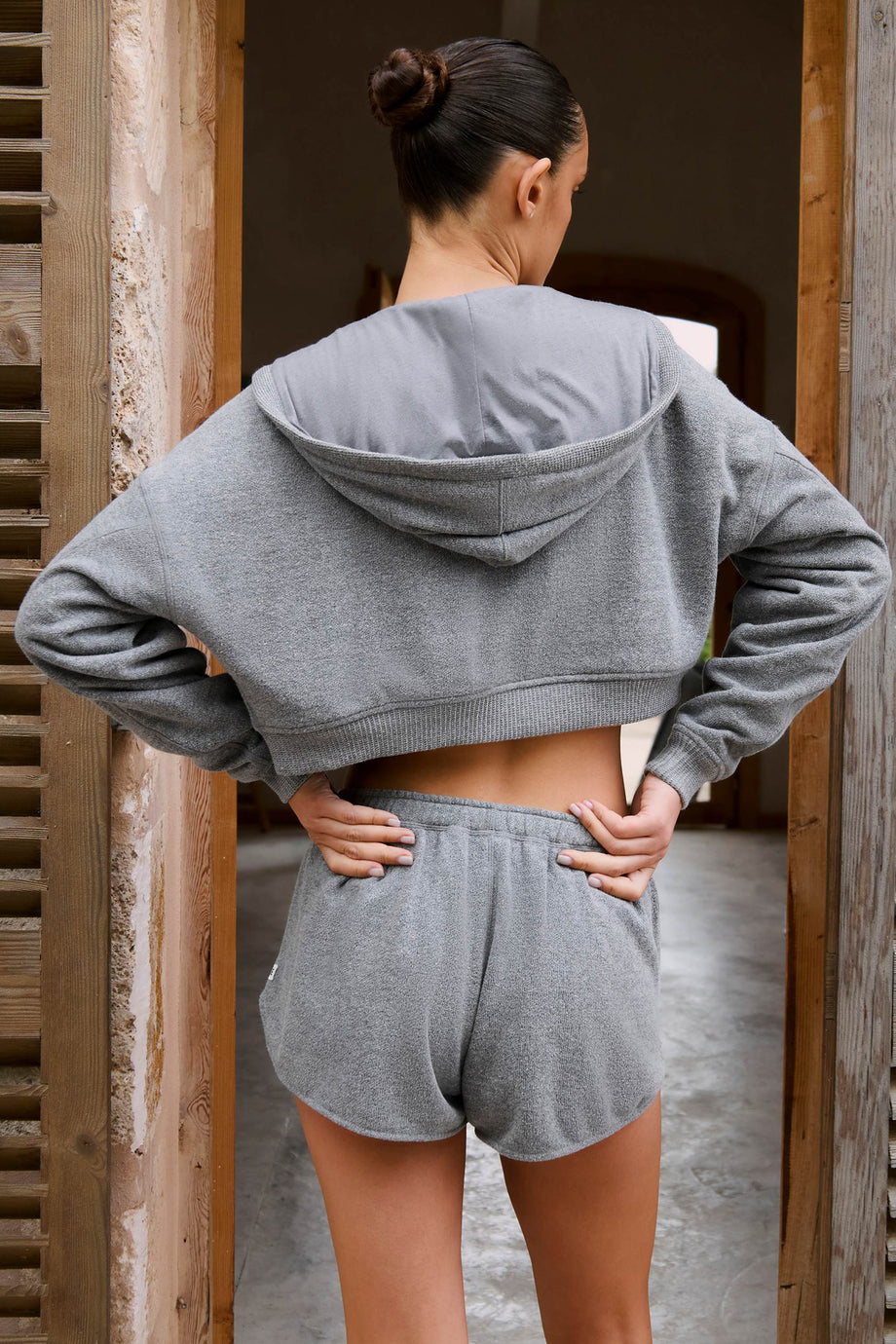 Cropped Zip-Up Hoodie in Dark Grey