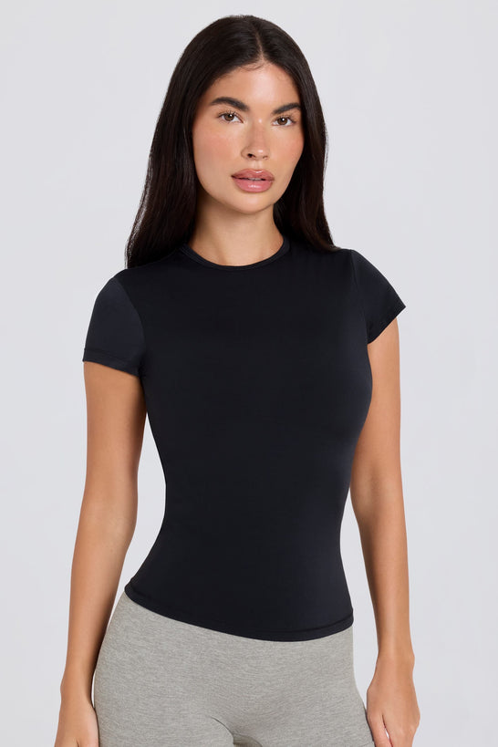 Cut-Out Longline T-Shirt in Black