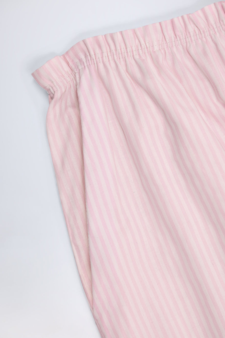 Mid-Rise Wide-Leg Trousers in Pink & White Stripe