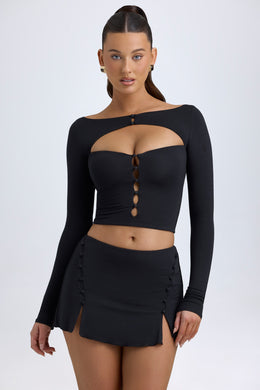 Modal Button-Detail Low-Rise Mini Skirt in Black