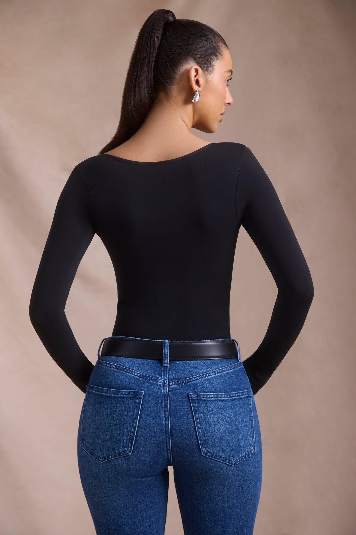 Seamless Long-Sleeve Bodysuit in Black