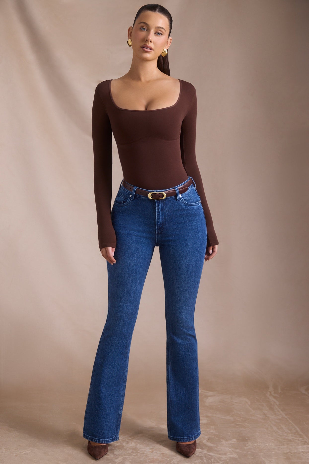 Seamless Long-Sleeve Bodysuit in Espresso