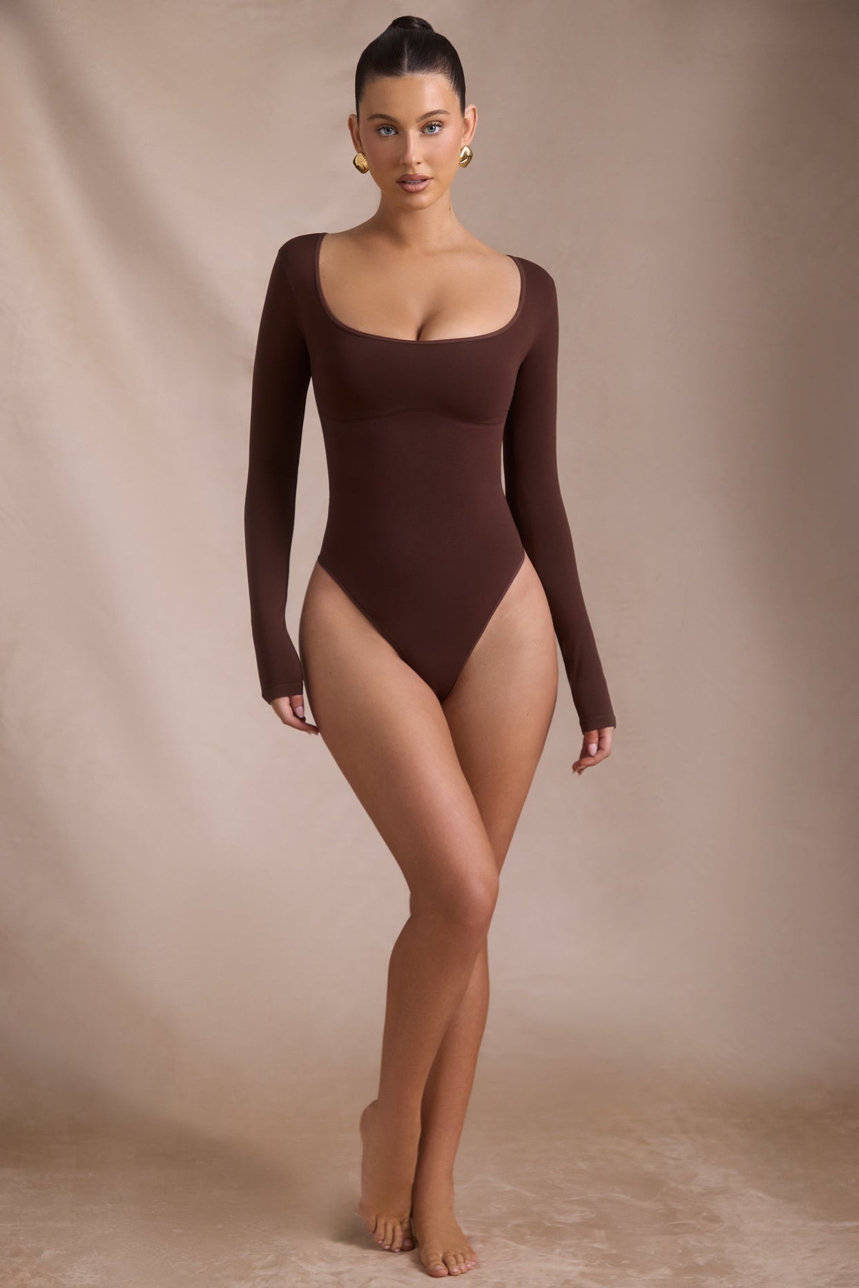 Seamless Long-Sleeve Bodysuit in Espresso