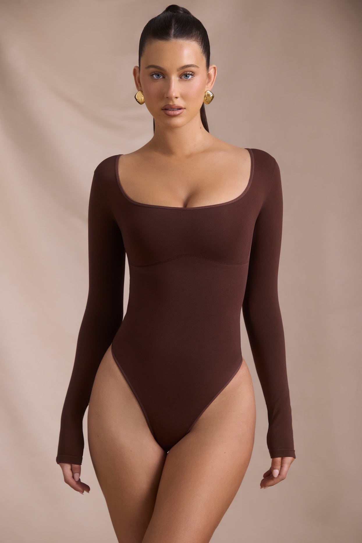 Seamless Long-Sleeve Bodysuit in Espresso