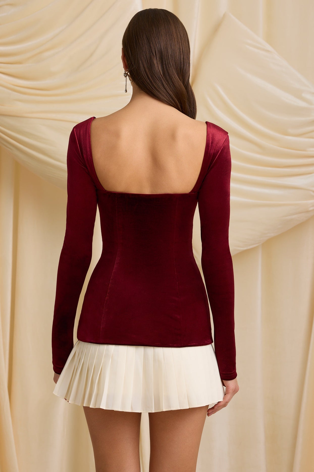 Layered Pleated Corset Mini Dress in Wine Red