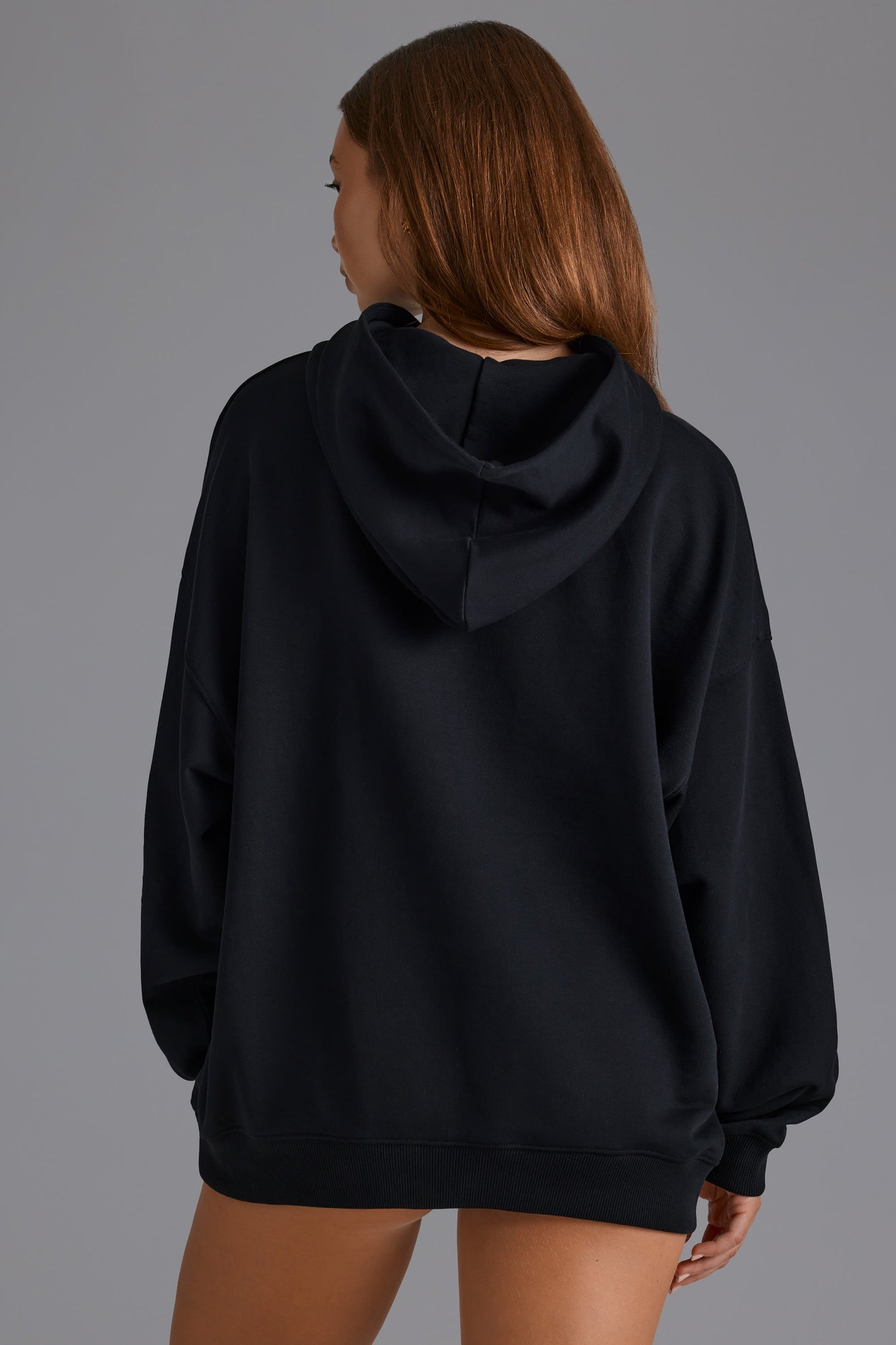 Cotton Fleece Appliqué Oversized Hoodie in Black - 2
