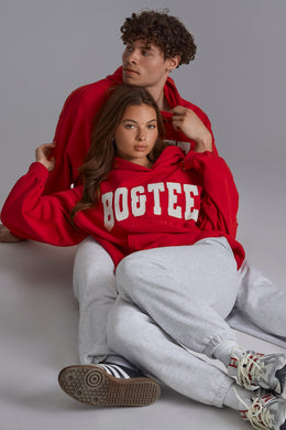 Appliqué Oversized Hoodie in Cherry Red