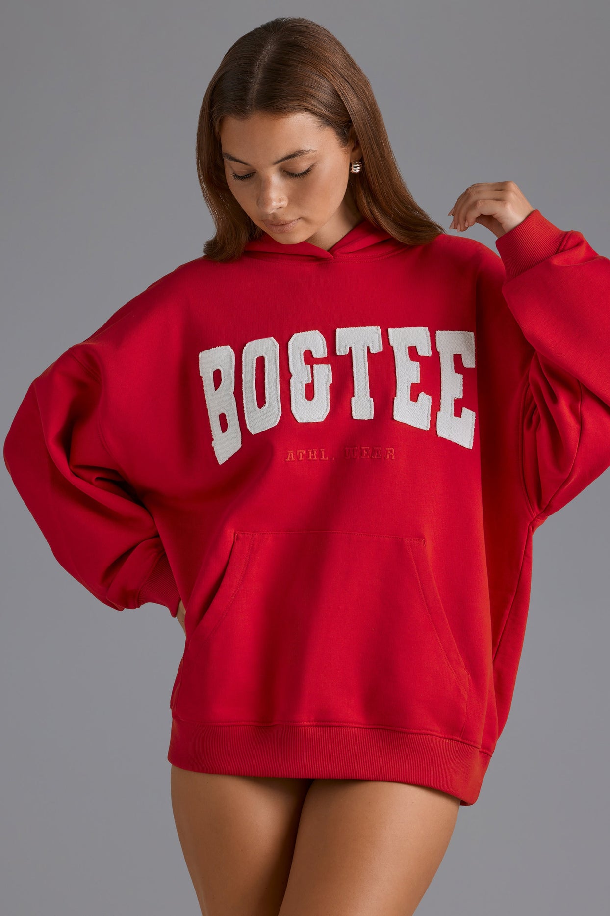 Appliqué Oversized Hoodie in Cherry Red