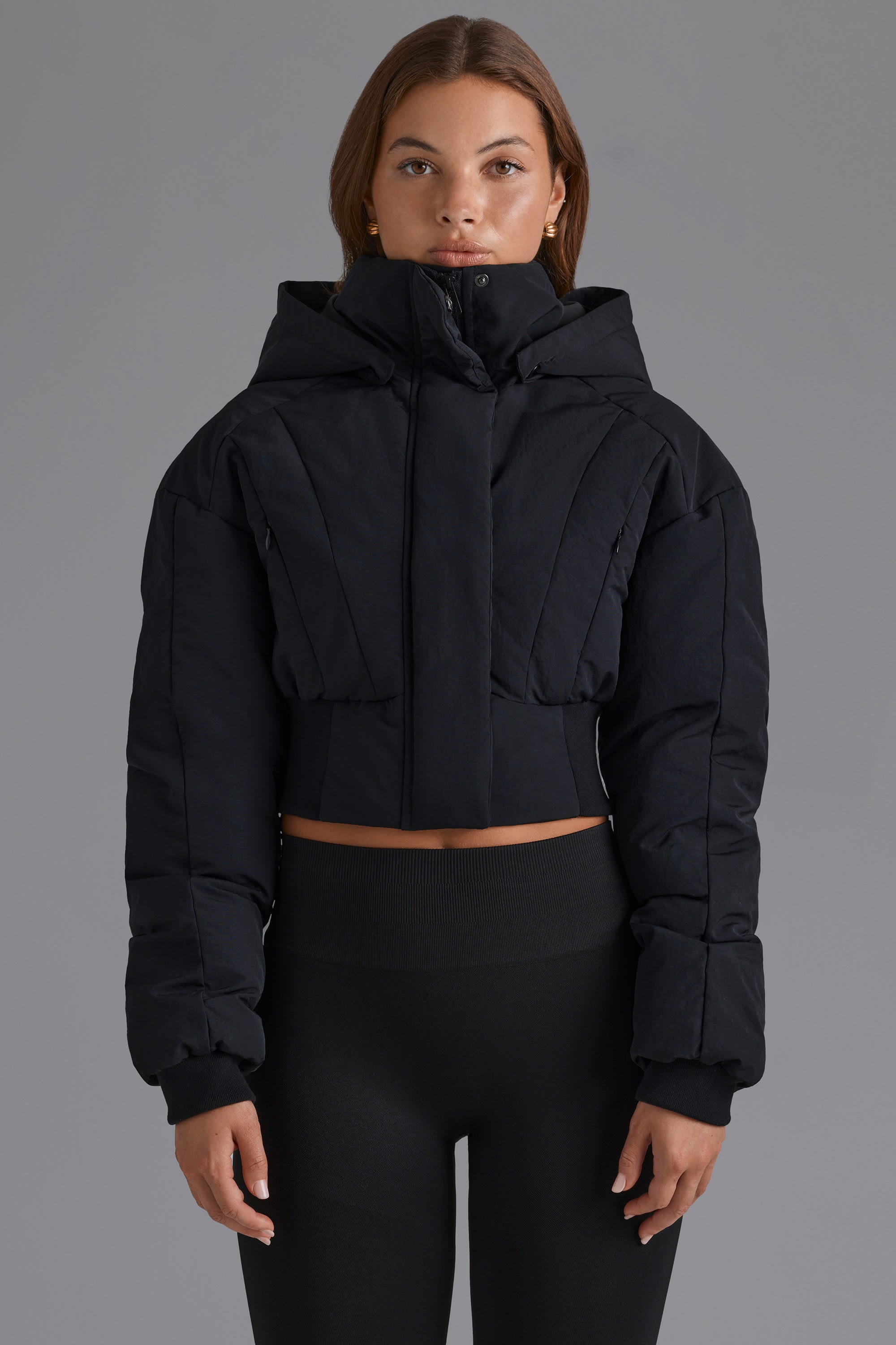 Cropped panelled hooded puffer online