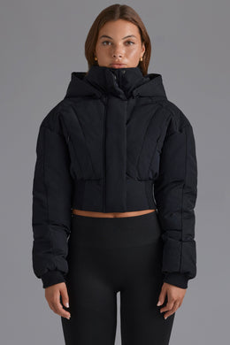 Contour Hooded Cropped Puffer Jacket in Black