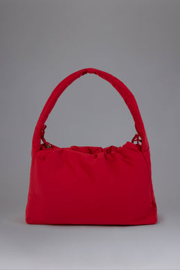 Drawstring Puffer Tote Bag in Cherry Red