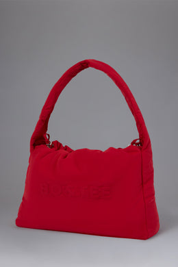 Drawstring Puffer Tote Bag in Cherry Red