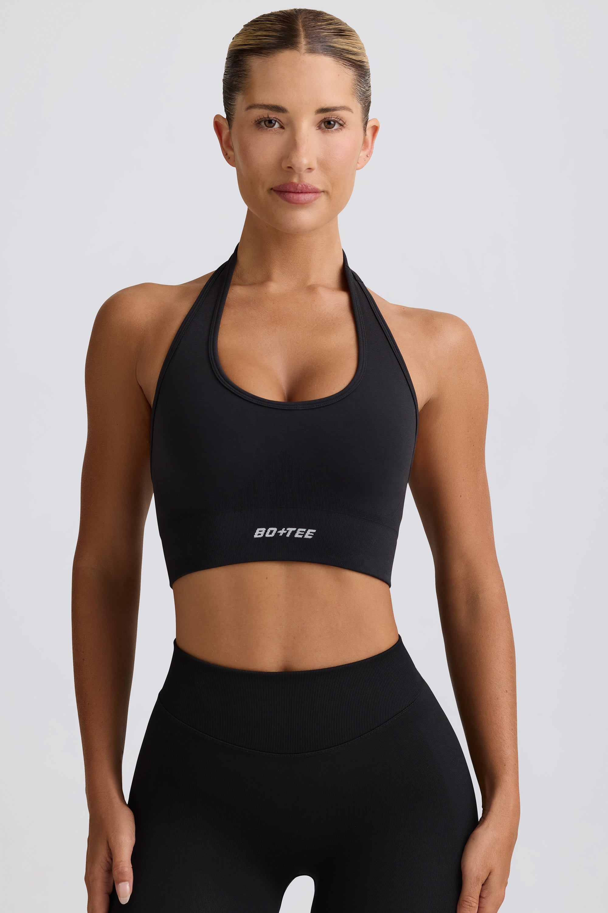 Define Luxe Halterneck Sports Bra in Jet Black - 1