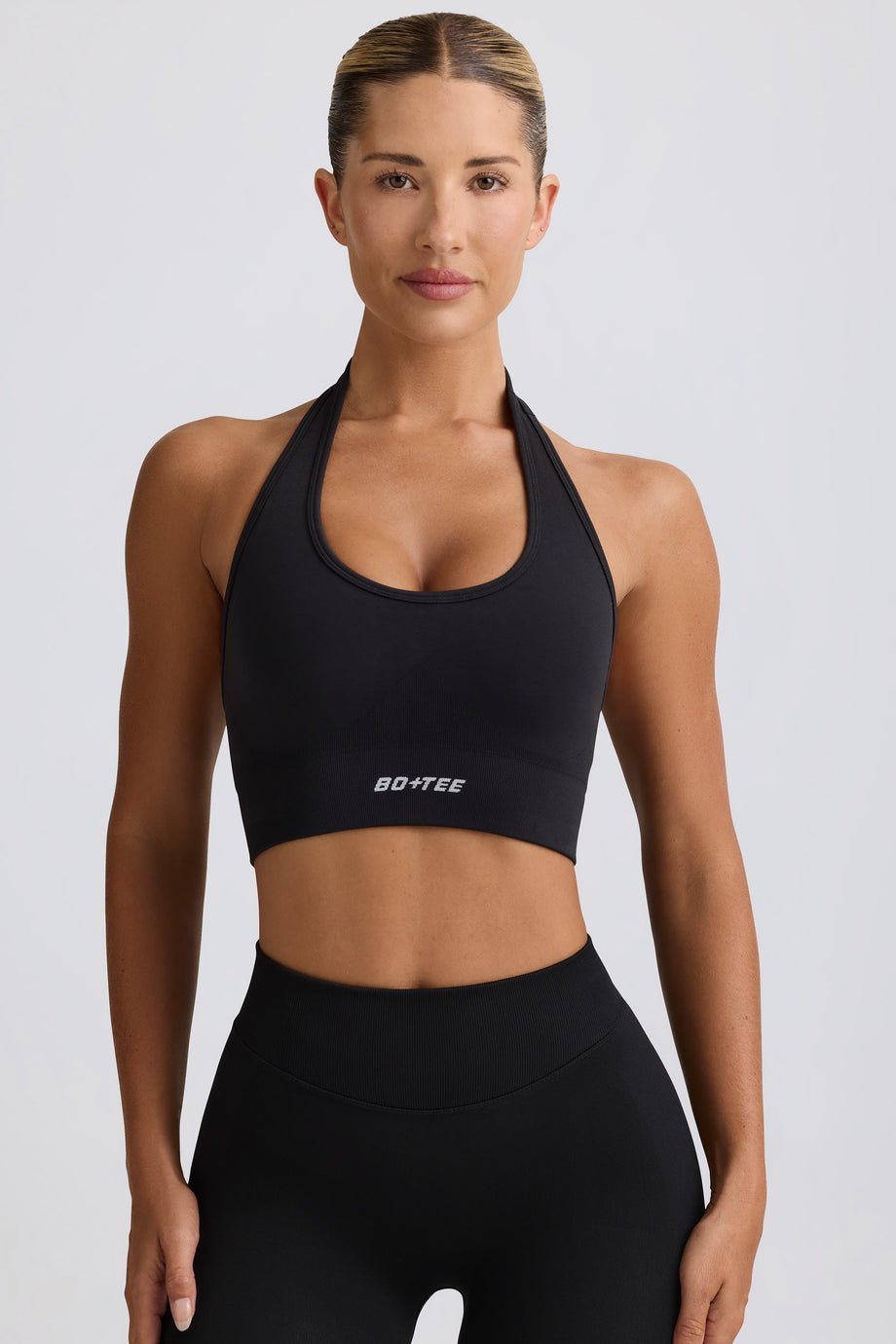 Define Luxe Halterneck Sports Bra in Jet Black