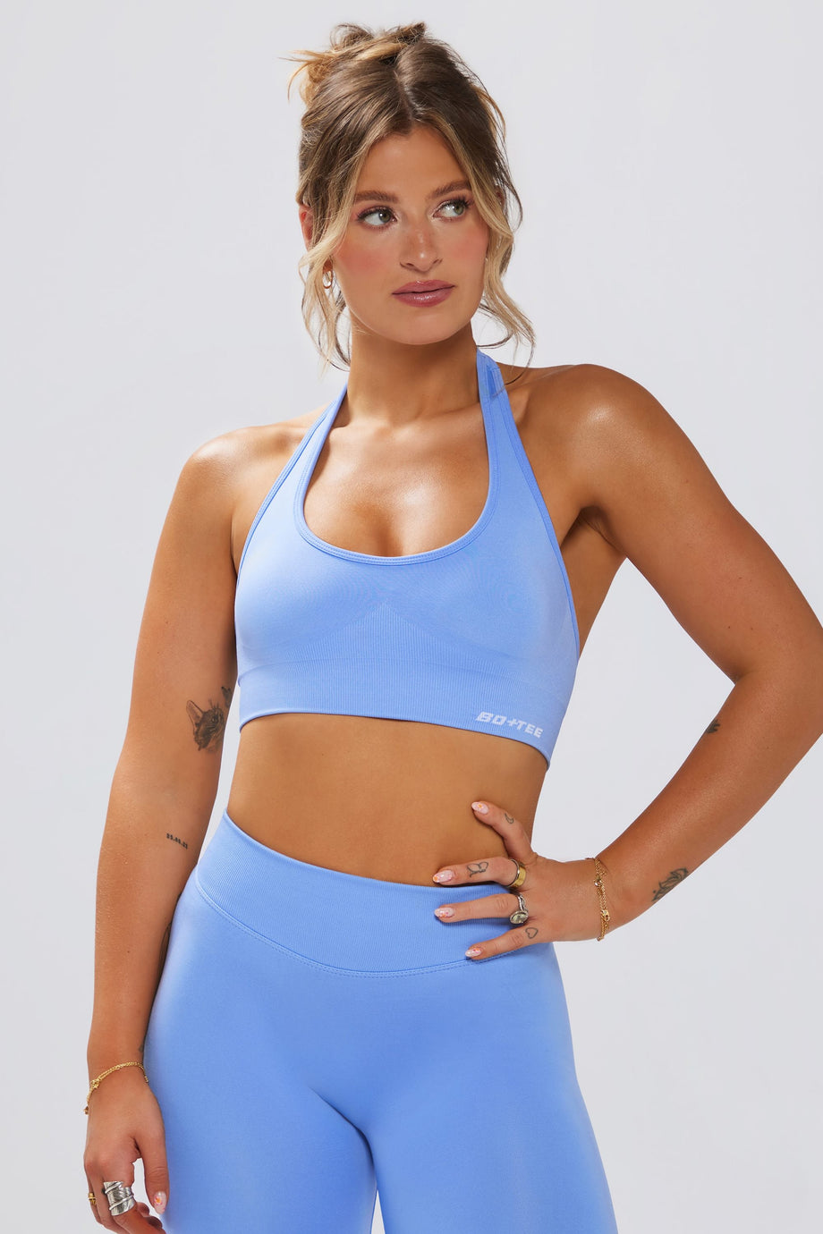 Define Luxe Halterneck Sports Bra in Light Blue