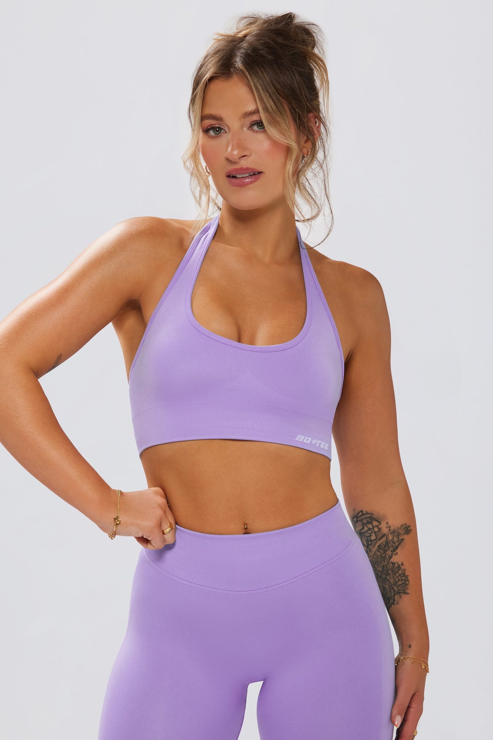 Define Luxe Halterneck Sports Bra in Lilac - 1