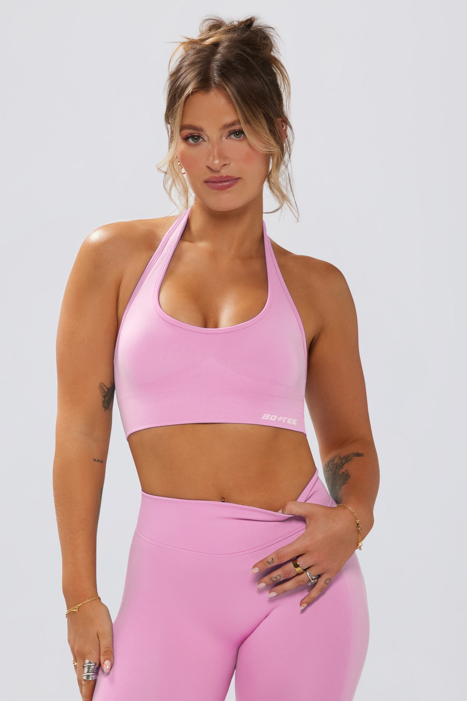 Define Luxe Halterneck Sports Bra in Bubblegum Pink - 1
