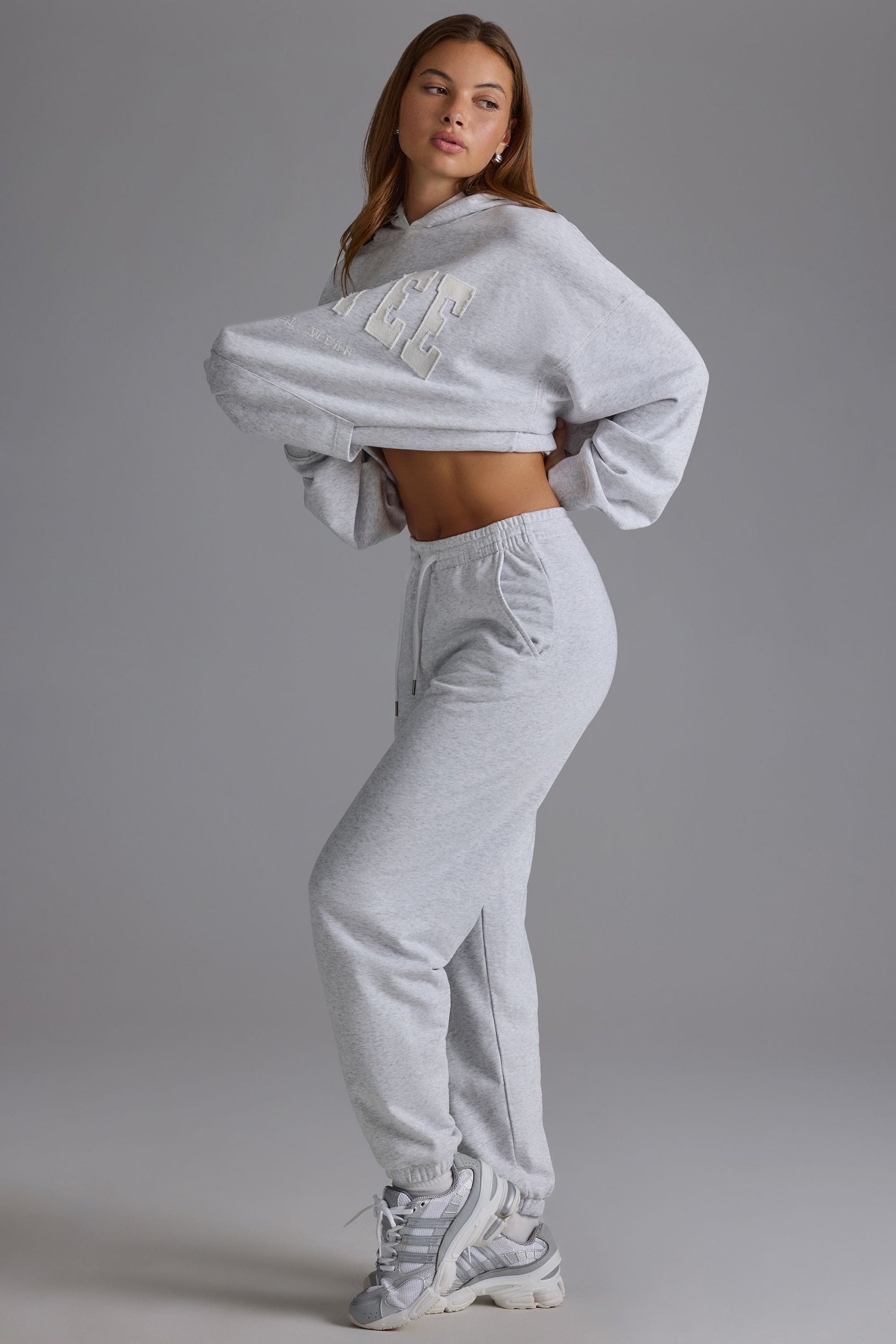 Soft Cotton Jersey Relaxed Mid-Rise Joggers in Grey Marl - 1