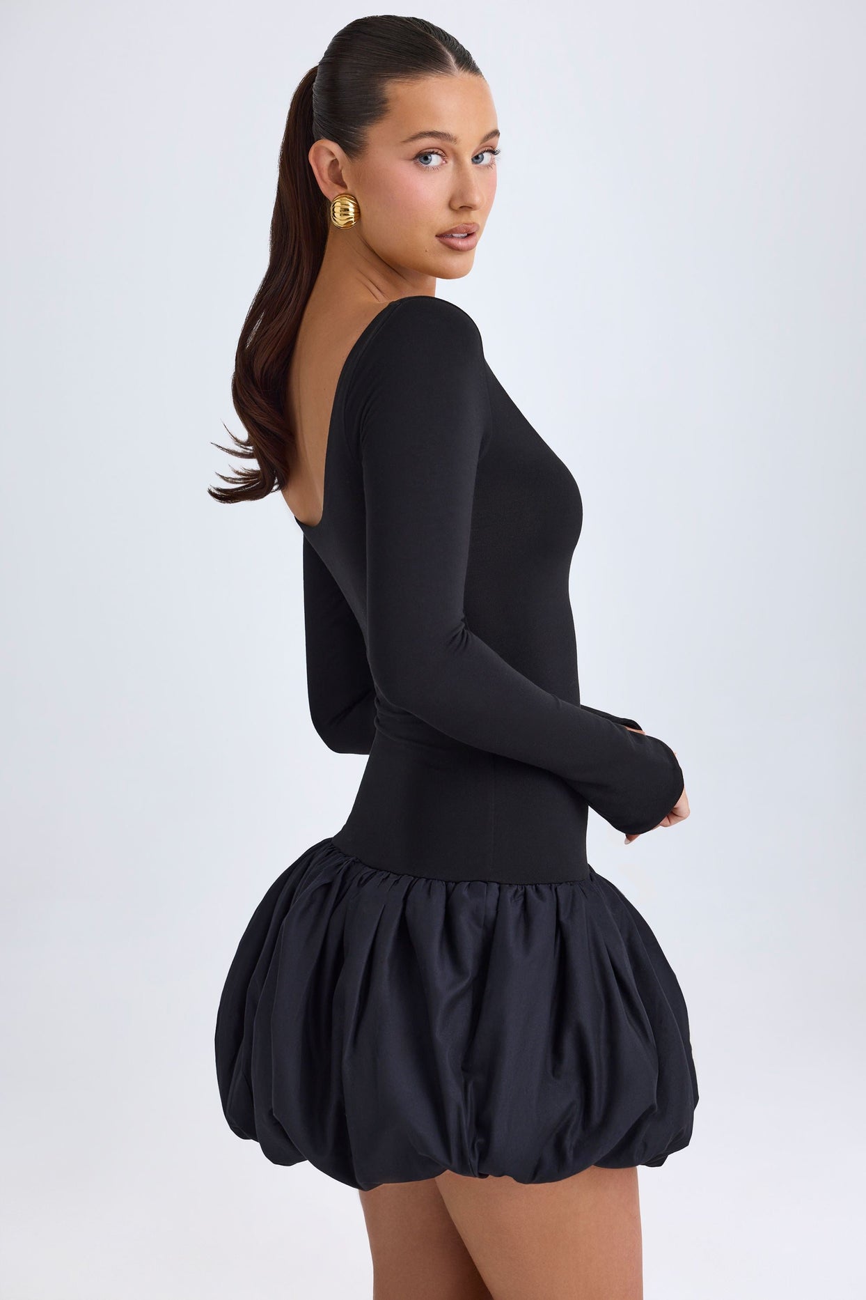 Delphi Scoop-Neck Drop-Waist Bubble Hem Mini Dress in Black | Oh Polly Delphi Scoop-Neck Drop-Waist Bubble Hem Mini Dress in Black | Oh Polly