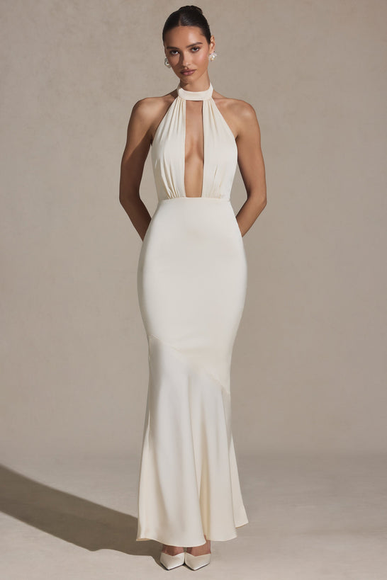 Backless Halterneck Fishtail Gown in Ivory