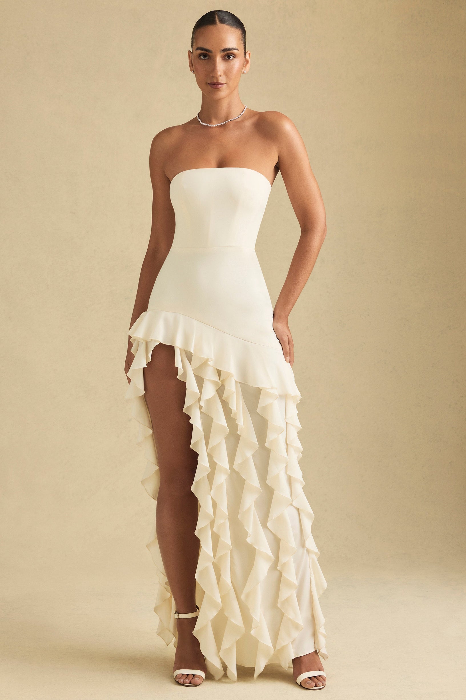 Ruffle-Trim Strapless Gown in Ivory - 1