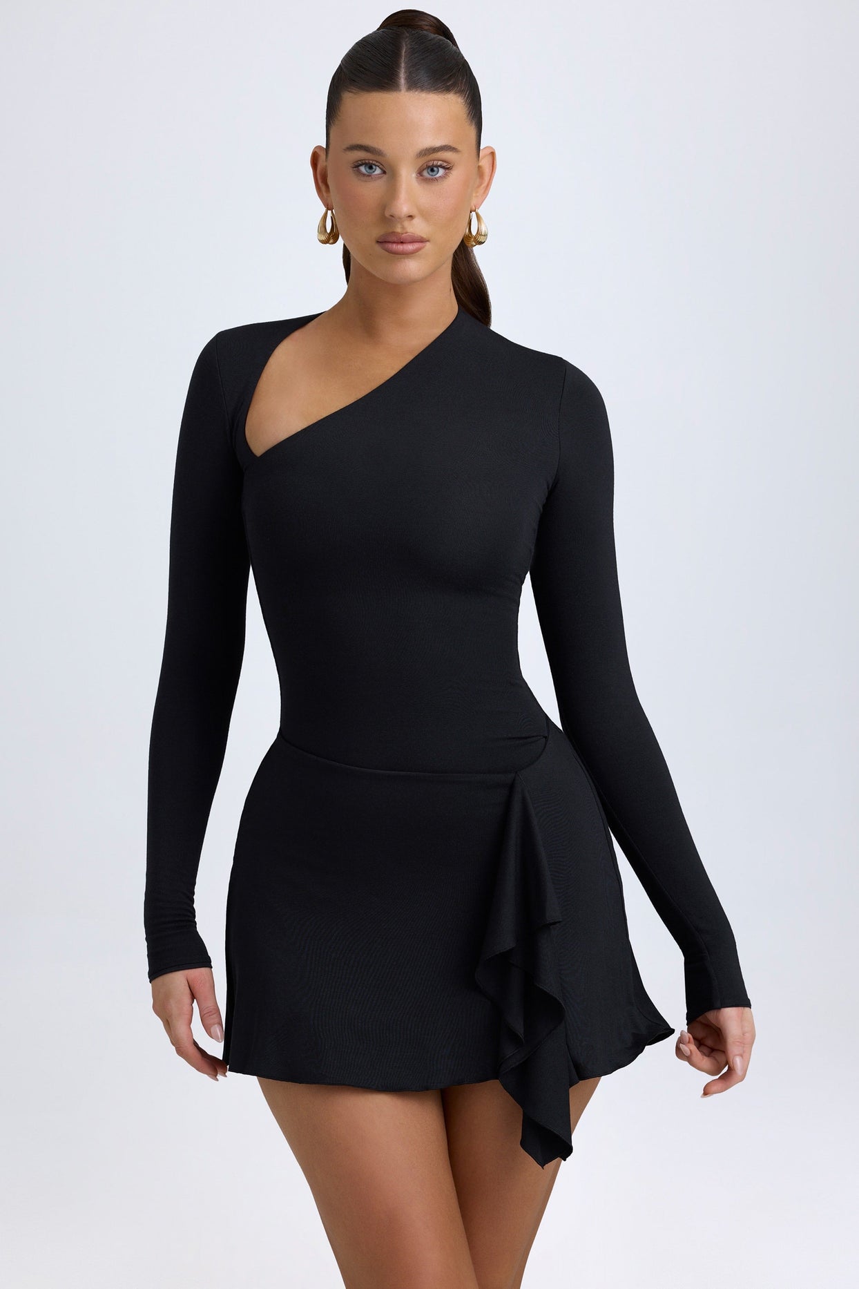 Modal Asymmetric A-Line Mini Dress in Black