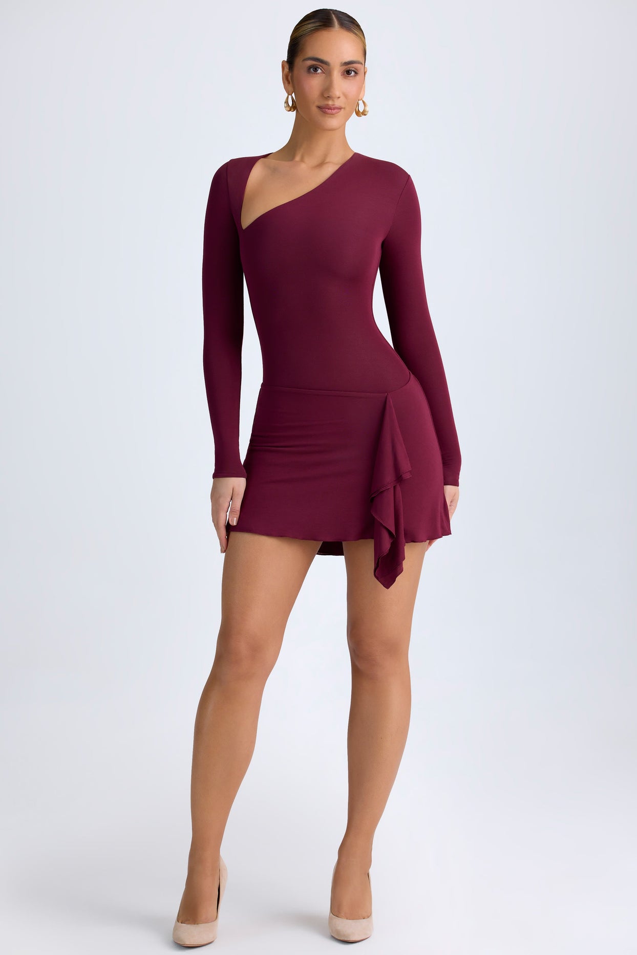 Modal Asymmetric A-Line Mini Dress in Wine Red