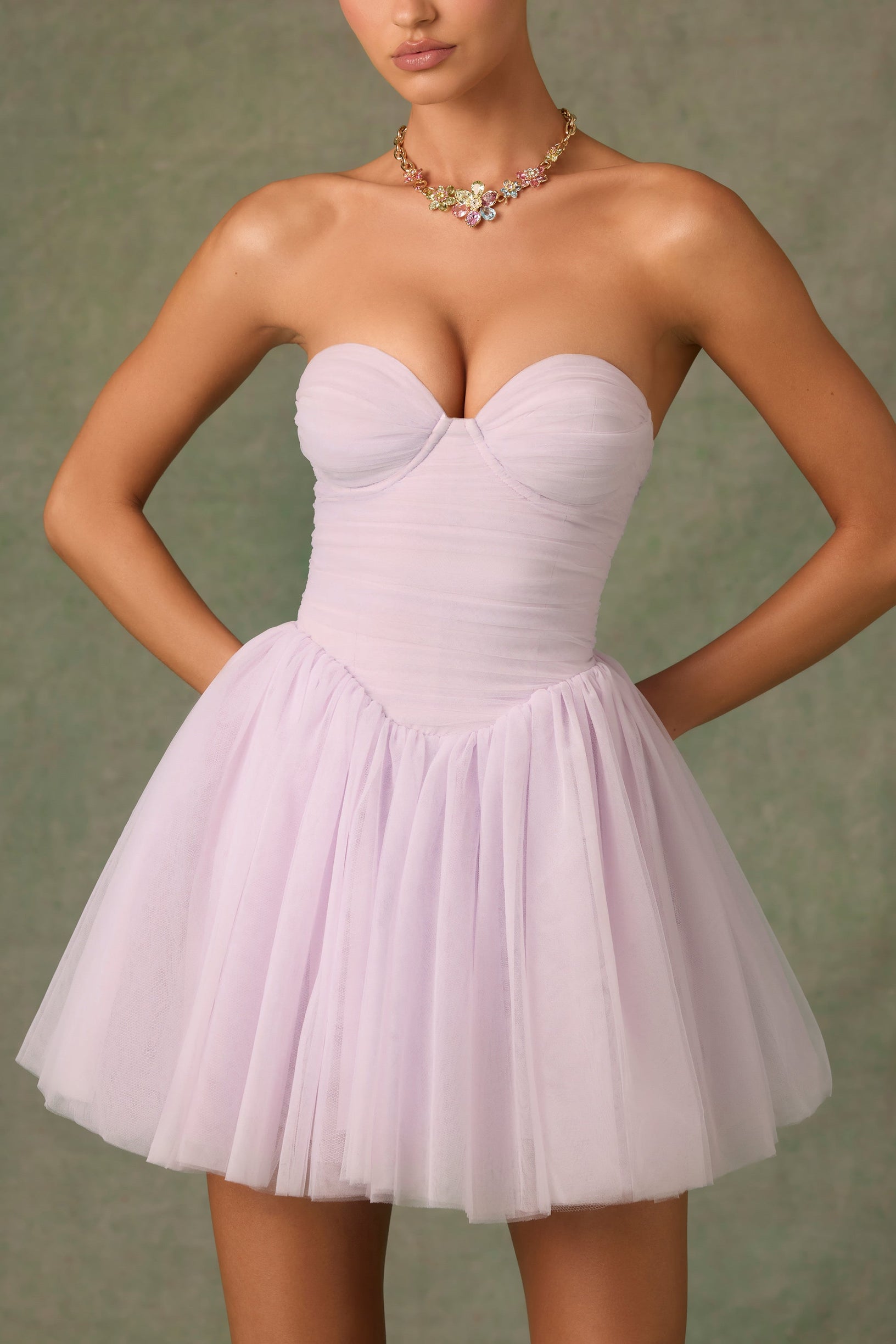 Tulle Corset Mini Dress in Lilac - 2