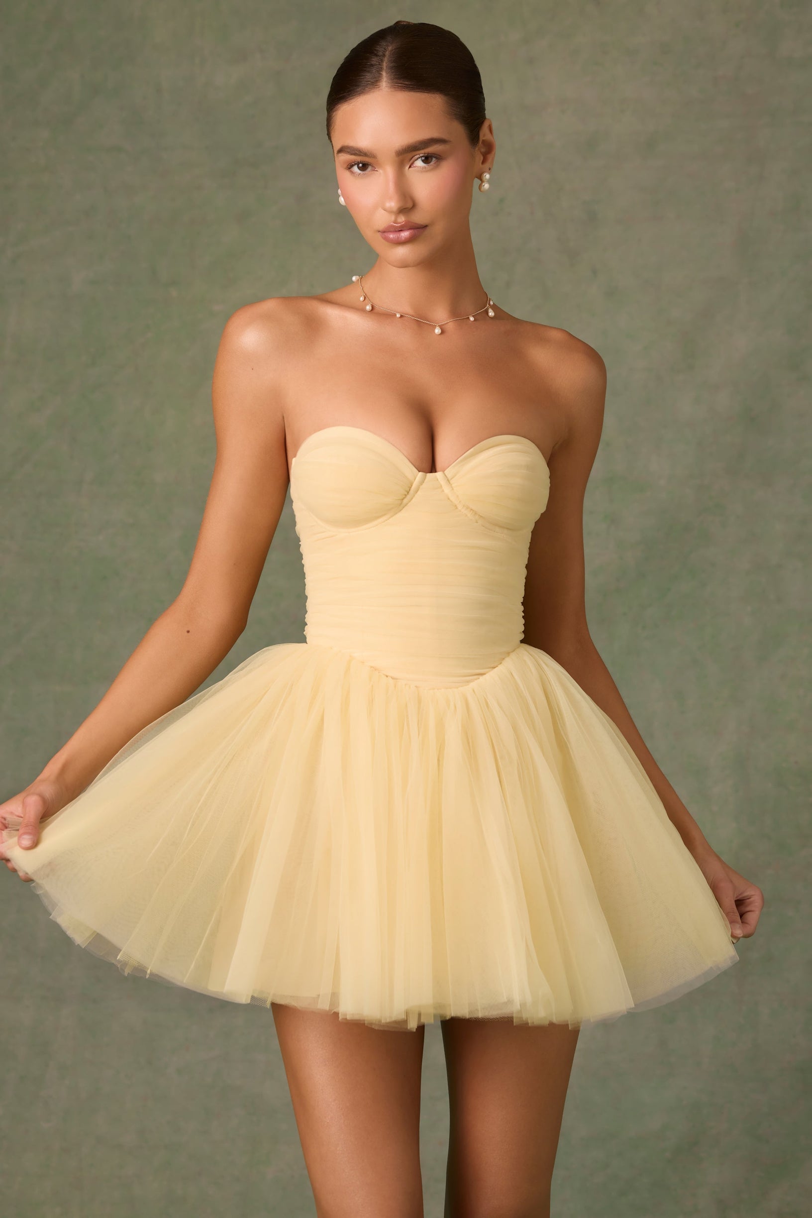 Tulle Corset Mini Dress in Yellow - 1