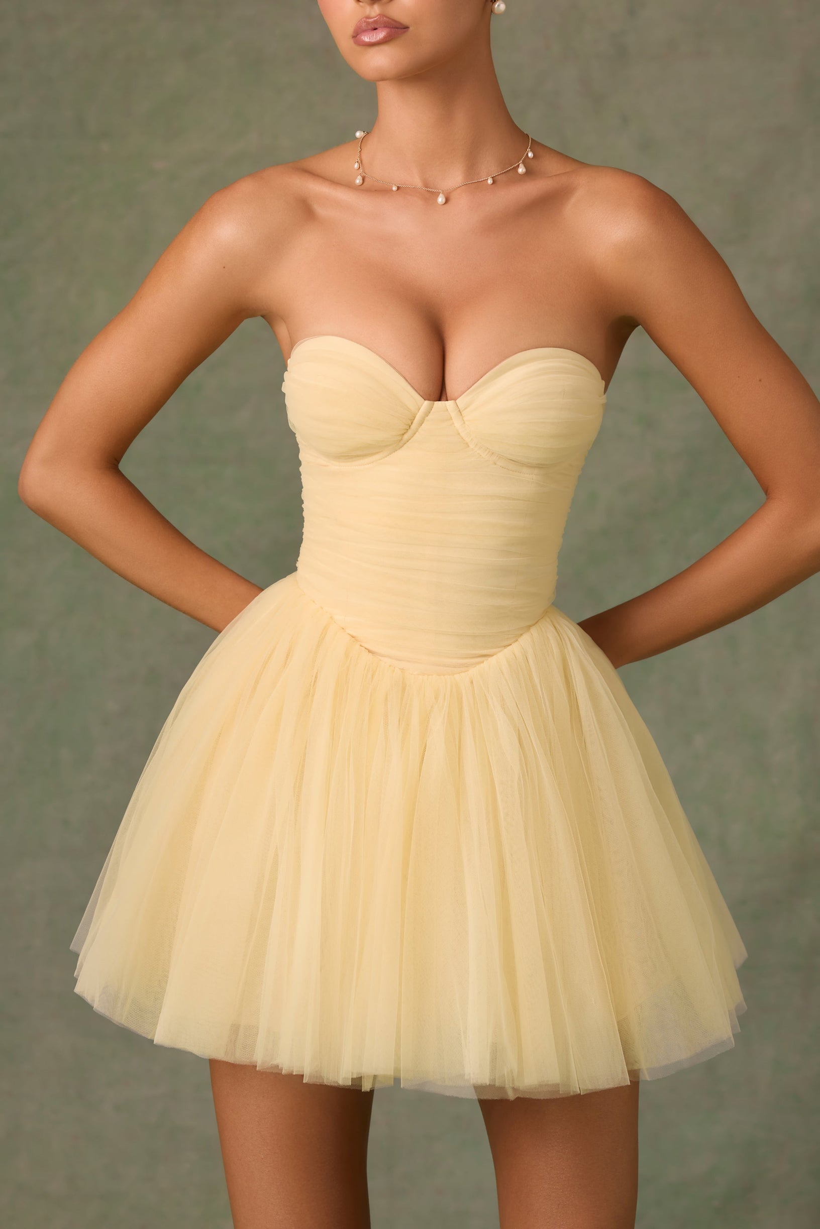 Tulle Corset Mini Dress in Yellow - 2