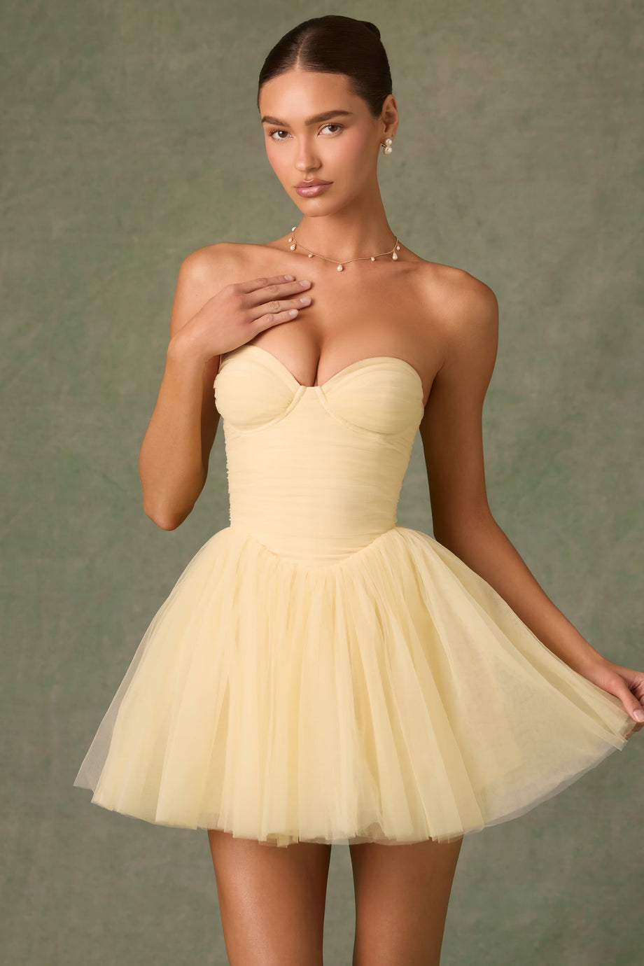 Tulle Corset Mini Dress in Yellow