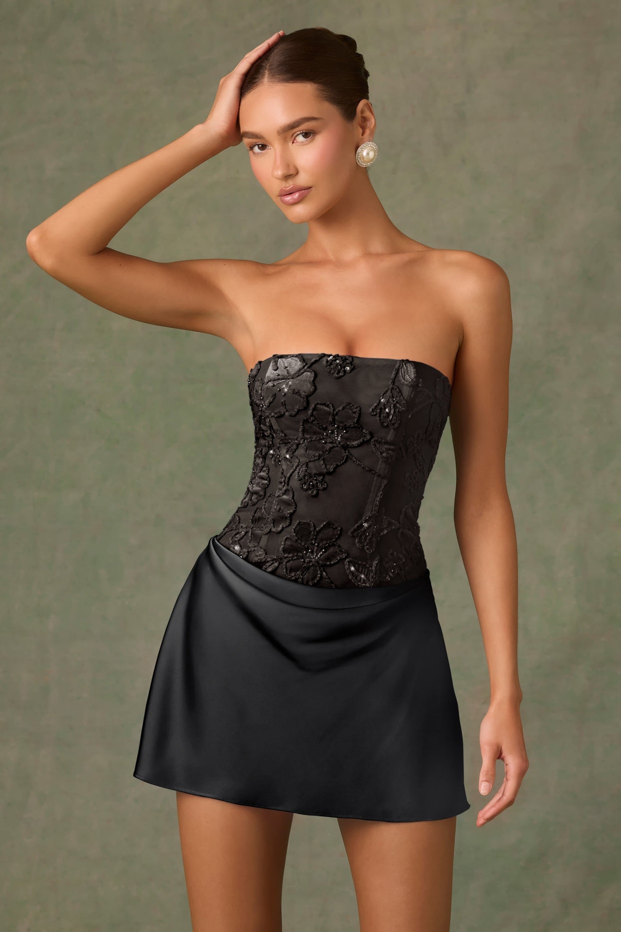 black strapless a line mini dress Cicinia Strapless Little Black Dresses Short A-line Mini Dress With Pink Oversized Bow Belt