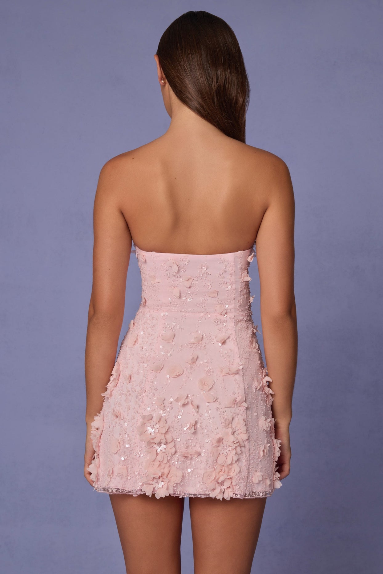 Embellished Bandeau A-line Mini Dress in Soft Pink
