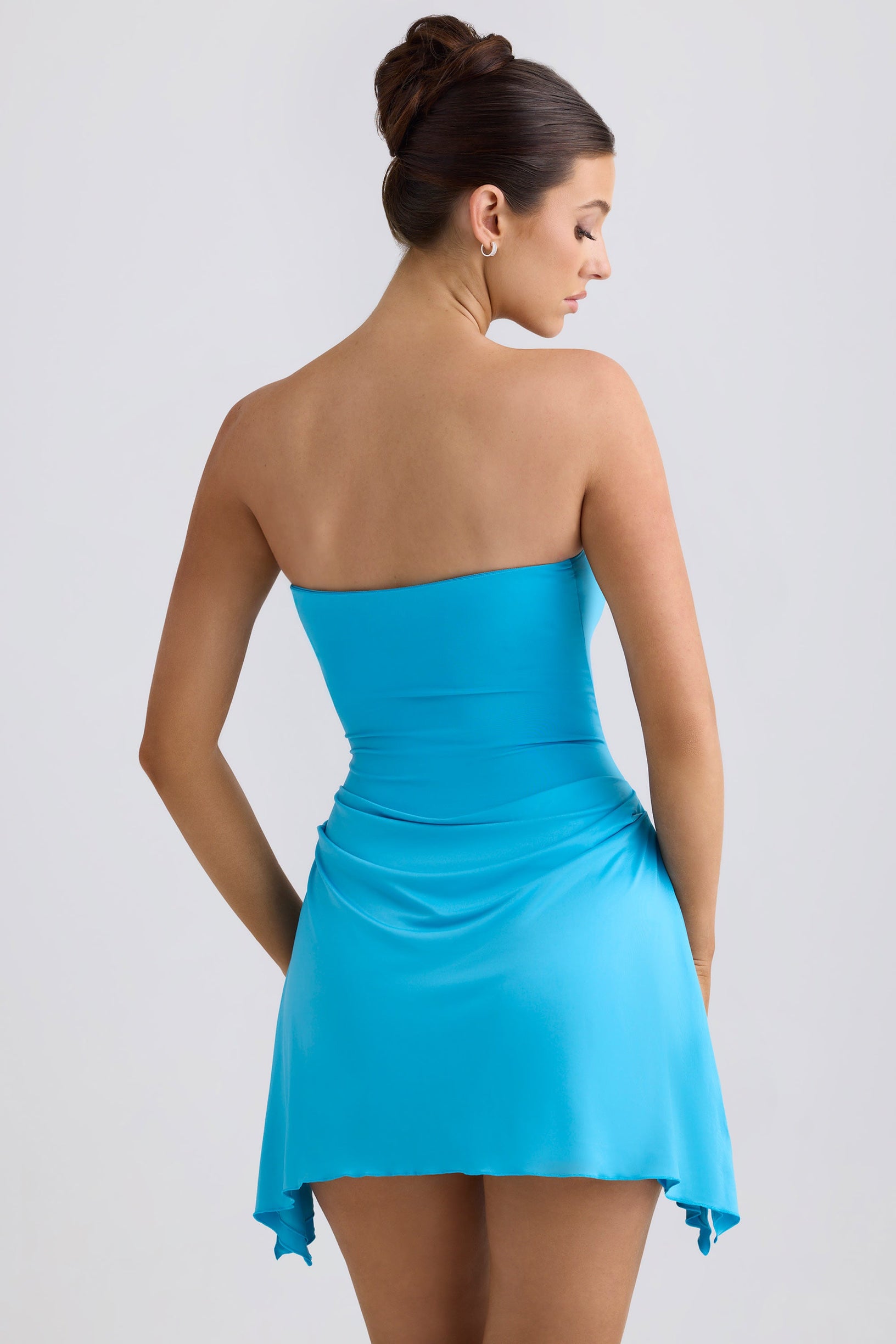 Slinky Jersey Draped A-Line Mini Dress in Ocean Blue - 2