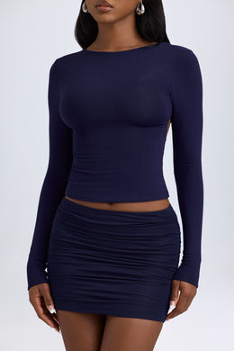 Modal High-Neck Open-Back Top in True Navy