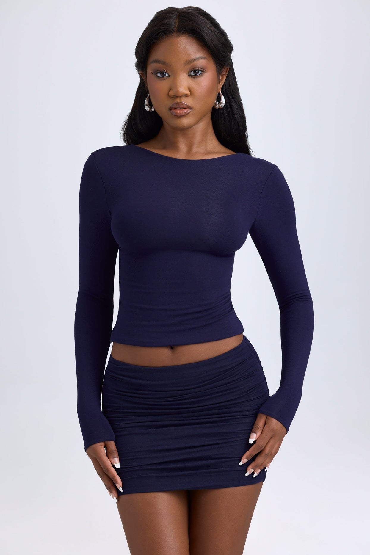 Modal High-Neck Open-Back Top in True Navy