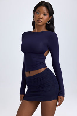 Modal High-Neck Open-Back Top in True Navy