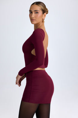 Modal High-Neck Open-Back Top in Wine Red