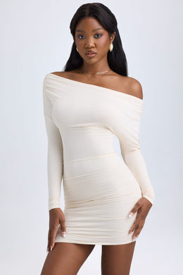 Modal Off-Shoulder Ruched Mini Dress in Ivory